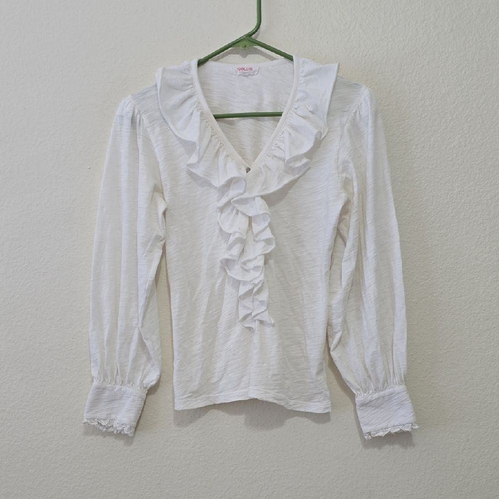 Goldie White Ruffled Women's Top Xs